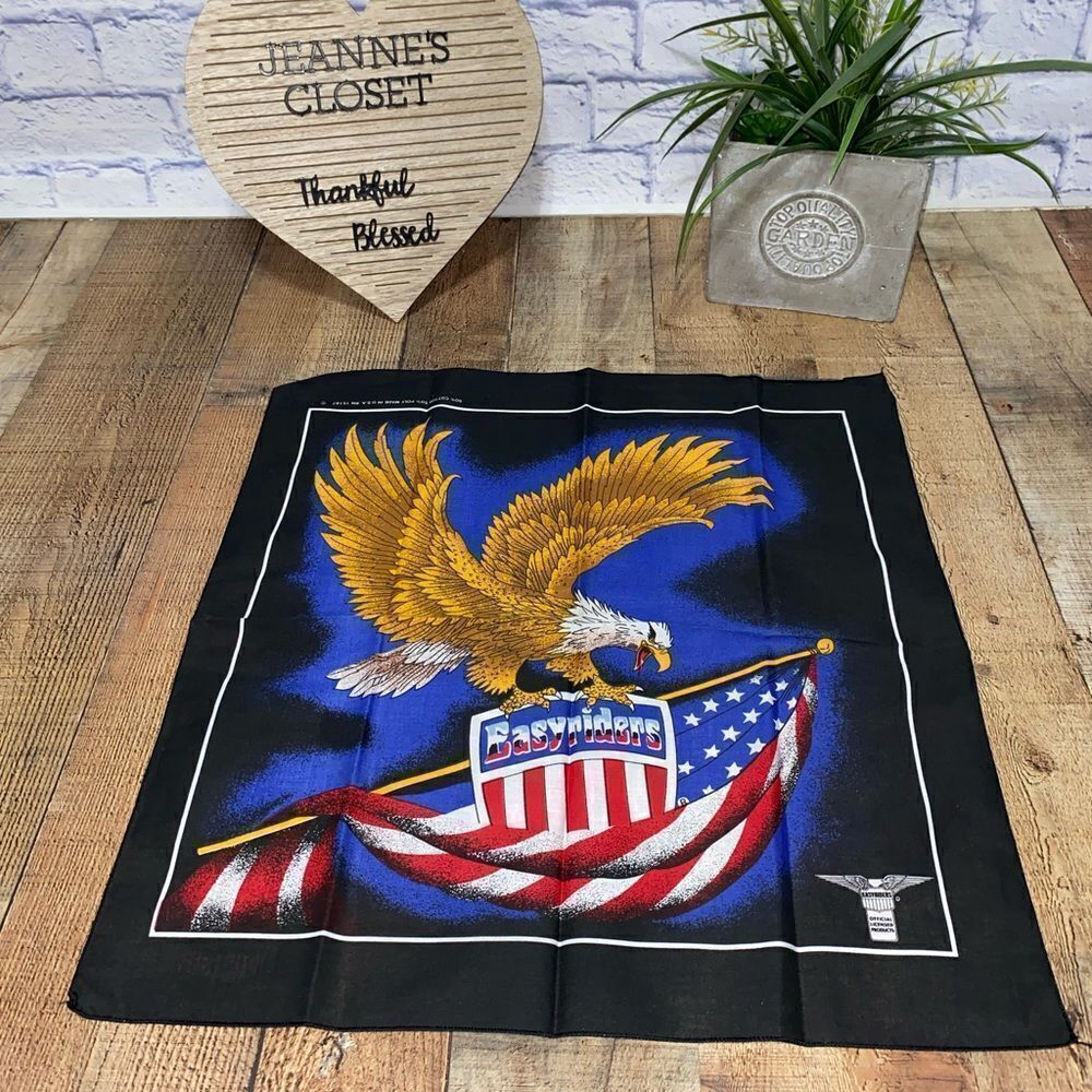 Vintage Easyriders Motorcycle Bandana Bald Eagle with American Flag Black USA